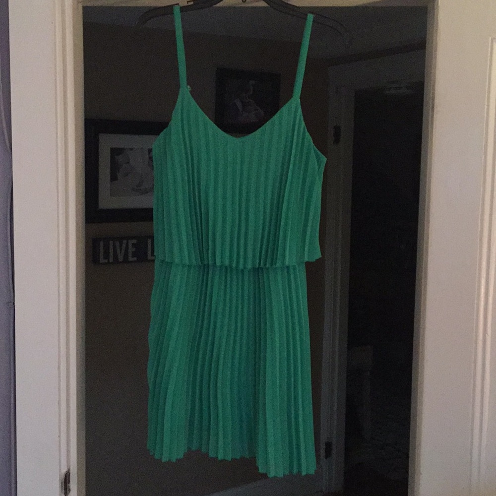 Beautiful green pleated "Sequin Hearts" dress.